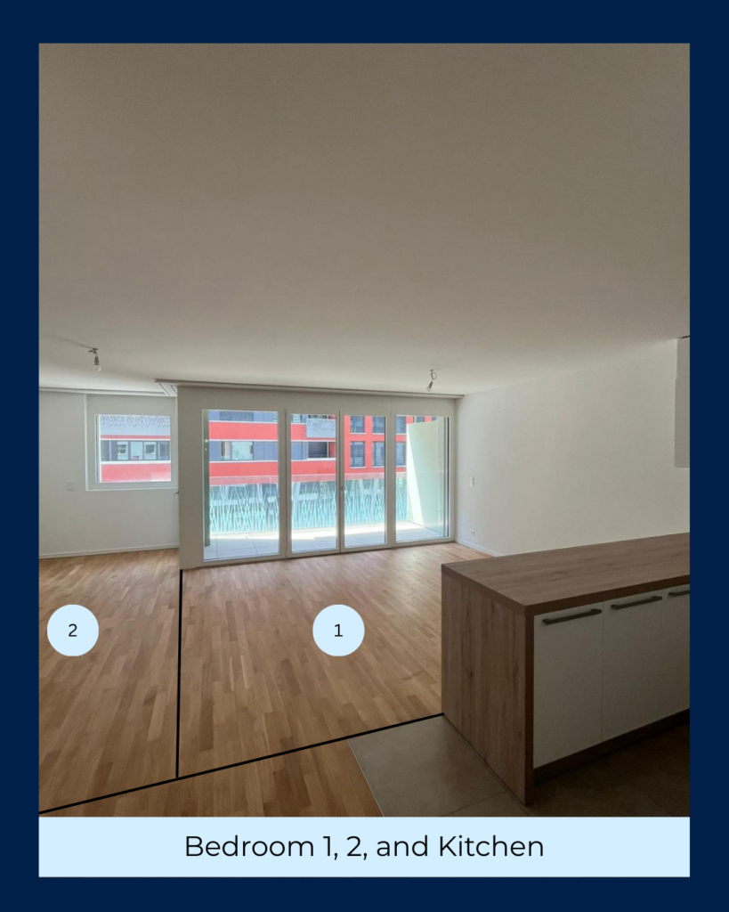 5 Bedroom Shared Apartment Lausanne bedrooms 1,2 and kitchen